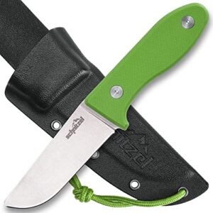 Scharfes Kindermesser SCHNITZEL UNU in leuchtendem Grün mit ergonomischem Griff und Kydex-Scheide, ideal für Outdoor-Aktivitäten
