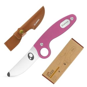 ZLemma Kindermesser in Pink mit ergonomischem Griff, scharfer Klinge und Lederetui, ideal für Kinder zum Schnitzen und Erkunden in der Natur.