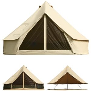 Geräumiges KingCamp Zelt für 4-6 Personen im Tipi-Design, hergestellt aus wasserdichtem Polyester-Baumwollmaterial, ideal für Familien und Gruppenausflüge in der Natur.