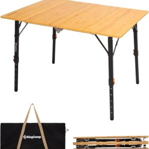 Faltbarer Campingtisch Bumbus mit höhenverstellbarer Tischplatte aus Bambus für 2-6 Personen, ideal für Outdoor-Aktivitäten.