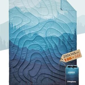 KingCamp Reisedecke Ultraleicht in verschiedenen Blautönen, ideal für Outdoor-Aktivitäten, Kompakt und wasserabweisend, mit Aufbewahrungsbehälter und 200x145 cm Größe.
