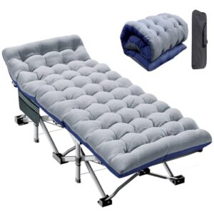 Klappbares Feldbett für Camping aus Stahl mit gepolsterter Liegefläche und hoher Tragfähigkeit, ideal für Garten und Balkon.