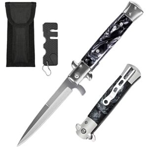 Vielseitiges Klappmesser mit Gürteltasche und Messerschärfer, ideal für Camping, Survival und Angeln, präsentiert in moderner Gestaltung mit ergonomischem Griff.