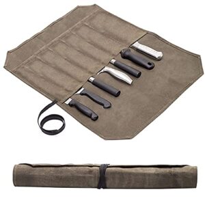 Tragbare Koch Messer Roll Bag aus gewachstem Segeltuch mit 7 Fächern für sichere und stilvolle Aufbewahrung von Messern, ideal für Kochprofis und Hobbyköche.