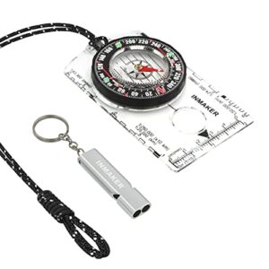 INMAKER Kompass mit Notfallpfeife und fluoreszierendem Lanyard, ideal für Outdoor-Abenteuer und Kartenlesen für Kinder und Erwachsene.
