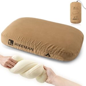 HIKEMAN komprimierbares Camping Kopfkissen in Braun, ultraleichtes Reisekissen aus Memory-Foam, ideal für Outdoor-Aktivitäten und Reisen