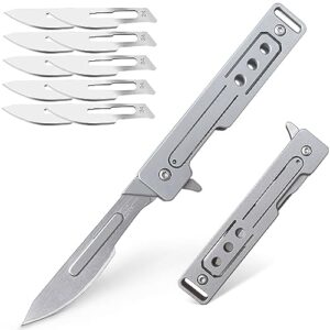 KRYVEX Skalpell Klappmesser mit ergonomischem Griff und 10 auswechselbaren Klingen, ideal für präzise Schneidarbeiten im Alltag und Outdoor-Aktivitäten.