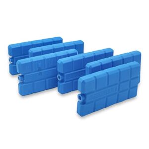 Set von sechs blauen Kühlakkus in rechteckiger Form, ideal zum Kühlen von Lebensmitteln und Getränken, perfekt für Kühltaschen und Kühlboxen.