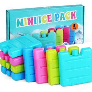 Set von 8 farbigen Kühlakkus in Blau, Pink und Türkis, ideal für Kühltaschen und Brotdosen, die bis zu 12 Stunden Kühlung bieten