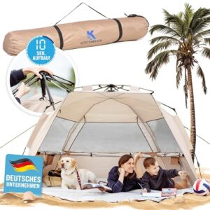 Küstenblick Strandmuschel XL für 4 Personen, beige, UV-Schutz 80, ideal für Strand- und Freizeitaktivitäten mit Familie und Haustieren