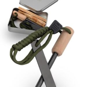 LAMBDA COFFEE Ember Feuerstahl Set in Metalldose mit Zunder und Holzgriff für Outdoor-Abenteuer und Survival