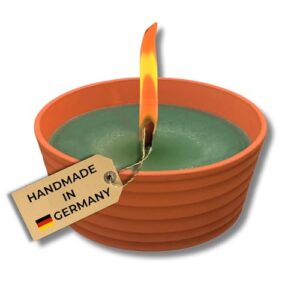 Lavalis XXL Terrakotta-Flammschale, handbefüllte Outdoor-Kerze mit über 15 Stunden Brenndauer und 15 cm Flammenhöhe, ideal für Gartenpartys und romantische Abende im Freien.