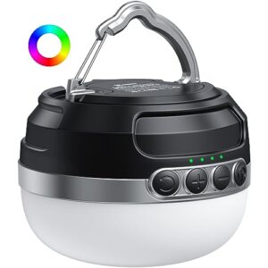 Moderne LED Campinglampe mit 10400mAh Akku, RGB Farblichtwechsel und stufenloser Dimmung, ideal für Outdoor-Aktivitäten und gemütliche Abende.