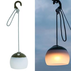 LED Campinglampe aufladbar mit zwei Farben und drei Lichtmodi, ideal für Outdoor-Aktivitäten und Notfälle. Die Lampe bietet warmes und kaltes Licht, ist IPX5 wasserdicht und hat einen abnehmbaren Silikonschirm für einfache Handhabung.