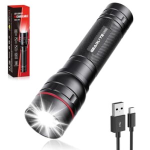 Moderne LED Taschenlampe mit 2000 Lumen, IP65 wasserdicht, wiederaufladbar, mit Zoomfunktion. Ideal für Camping und Outdoor-Aktivitäten.