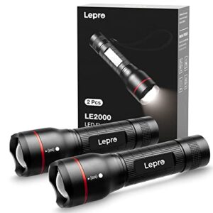 Lepro LED Taschenlampe LE2000 Set mit zwei extrem hellen, wasserdichten Taschenlampen für Outdoor-Aktivitäten, Camping und Wandern.
