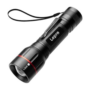 Lepro LED Taschenlampe LE2050 in Schwarz mit Clip, wasserfest und zoombarem Design, ideal für Outdoor-Aktivitäten und Notfälle.