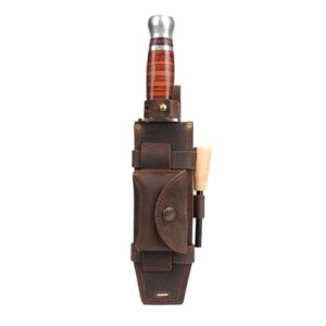 Robuster TOURBON Ledermantel für feste Klingenmesser im Outdoor-Einsatz, gefertigt aus hochwertigem Echtleder, mit mehreren Fächern für optimale Aufbewahrung und Zugriff.