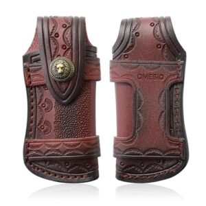 Leder Gürteltasche für Taschenmesser, geeignet für Klappmesser mit einer Klingenlänge von 9 bis 11,5 cm, mit rustikaler Oberfläche und aufwändiger Verzierung.