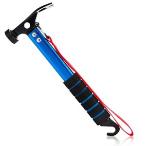 AYMQC Zelt Hammer aus leichtem Aluminium mit ergonomischem blauen Griff und rutschfester Gummibeschichtung, ideal für Camping und Outdoor-Aktivitäten.