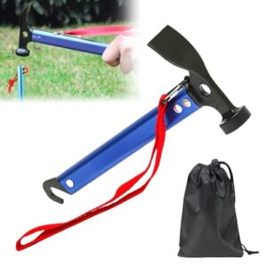 LEKEFETO Campinghammer 30,5 cm in Blau, multifunktionales Outdoor-Werkzeug zum Einschlagen von Zeltheringen, mit Haken und Mini-Hacke, ideal für Camping und Freizeitaktivitäten.