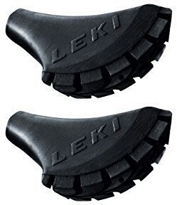 Schwarze Gummipuffer Pads für Nordic Walking Stöcke mit ergonomischer Form und gezahntem Profil für optimalen Grip und Dämpfung auf unterschiedlichen Untergründen.