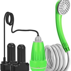 LIBERRWAY Campingdusche in grün mit ergonomischer Duschbrause, Pumpenmechanismus, Akkus und flexiblem Schlauch für Outdoor-Duschen beim Camping, Strand und Garten