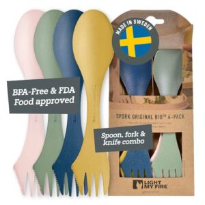 Light My Fire Spork Original Göffel 4-Pack - 3-in-1 Campingbesteck in verschiedenen Farben, ideal für Outdoor-Aktivitäten und Travel-Use, BPA-frei und umweltfreundlich.