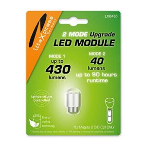 LiteXpress LXB430 Dual Mode LED Upgrade Modul für 2 C/D-Cell Maglite Taschenlampen mit 430 und 40 Lumen Helligkeit