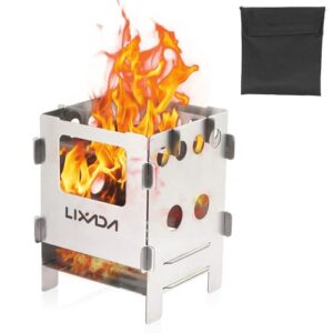 Tragbarer Campingkocher aus Edelstahl und Titan mit lebhaftem Feuer, ideal für Outdoor-Aktivitäten wie Camping, Wandern und Picknicks.