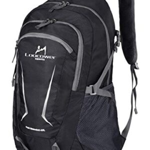 Loocower 45L leichter packable Reiserucksack in Schwarz für Outdoor- und Sportaktivitäten mit mehreren Fächern und ergonomischem Design.