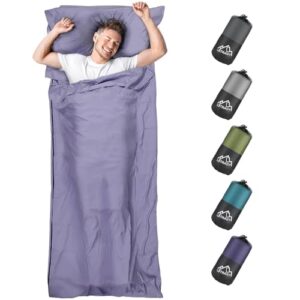 LSTRAGY Hüttenschlafsack aus Mikrofaser in Lila, ideal für Backpacking, Hostels und Berghütten mit durchgehendem Reißverschluss und Kissenfach.