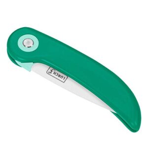 Lurch 10369 Picknick-Klappmesser mit grünen ergonomischen Griff und weißer Keramikklinge, ideal für Picknicks und Outdoor-Aktivitäten.