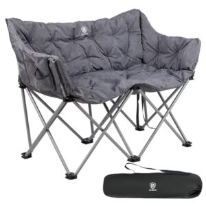 Komfortabler, klappbarer Doppelstuhl für zwei Personen mit großzügiger, gepolsterter Sitzfläche und Rückenlehne, ideal für Camping und Outdoor-Aktivitäten.