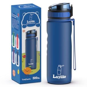 Luyiilo Kinder Trinkflasche in Blau, 500ml, mit auslaufsicherem Klappverschluss, ideal für Schule, Sport und Outdoor-Aktivitäten, BPA-frei und mit Fruchtsieb für erfrischende Getränke.