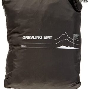 Mammut Grevling EMT Bison 195 L Biwaksack in Dunkelgrün oder Schwarz mit grafischen Elementen, geeignet für Outdoor-Aktivitäten.