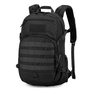 Mardingtop 25L Militär Rucksack in tiefschwarz, ideal für Outdoor-Aktivitäten wie Wandern, Radfahren und Camping, mit strapazierfähigem Material, MOLLE-System und gepolsterten Schultergurten.