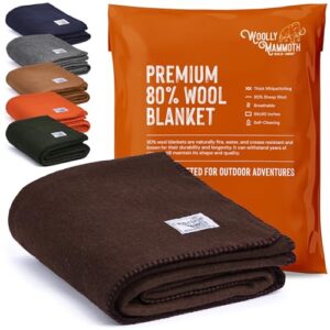 Extragroße Campingdecke aus 80 % Merinowolle, perfekt für Bushcraft, Camping und Wandern in Braun, 167 x 228 cm.