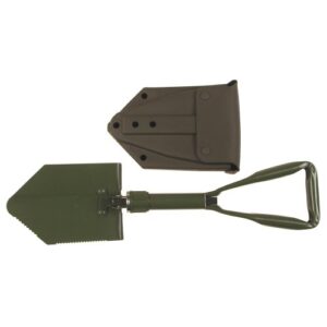 MFH Klappspaten BW, 3-teilig, oliv, zusammengeklappt mit Transporthülle für Outdoor-Aktivitäten