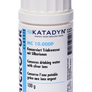 MICROPUR Classic MC 10'000P Pulver zur Wasserentkeimung für sicheres Trinkwasser unterwegs, 100 g Verpackung mit Silberionen-Technologie.