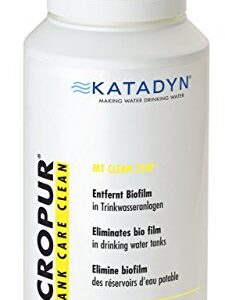 Verpackung des MICROPUR Tankline MT Clean 250P Pulvers zur Wasserentkeimung in einer weißen Flasche mit Informationen zur Anwendung und Inhaltsstoffen.