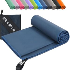 HiiPeak Mikrofaser Handtuch 180 x 90 cm in Dunkelblau, ideal für Fitness, Schwimmen und Reisen, kompaktes und leichtes Design mit Schnelltrocknung.