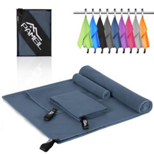 Pameil Mikrofaser Handtuch 3er Set mit einem großen Badetuch und zwei kleinen Handtüchern in verschiedenen Farben, ideal für Fitness, Sauna und Reisen, schnelltrocknend und platzsparend.