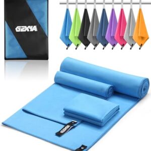 GZXYA Mikrofaser Handtuch 3er-Set in Sea Blue, bestehend aus einem großen Badetuch und zwei kleinen Handtüchern, ideal für Fitness und Reisen.