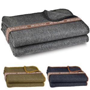 Militär-Wolldecke in dunklem Grau, ideal für Camping, Notfälle und den Alltag – aus 70% Wolle, extra dick und warm, bietet optimalen Komfort und Sicherheit.