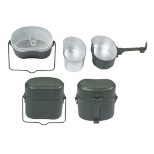 Militärische Essensdose aus Aluminiumlegierung mit Camping- und Kochutensilien, ideal für Outdoor-Aktivitäten.