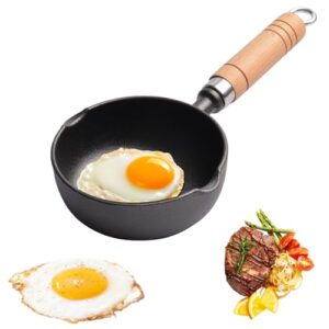 Mini Bratpfanne mit Spiegelei und verschiedenen Beilagen auf weißem Hintergrund, ideal für schnelle Gerichte und Camping.