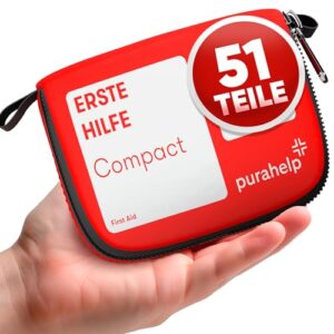Mini Erste Hilfe Set in roter Tasche mit 51 Teilen, ideal für Reisen, Outdoor-Aktivitäten, Camping und Fahrradfahren.