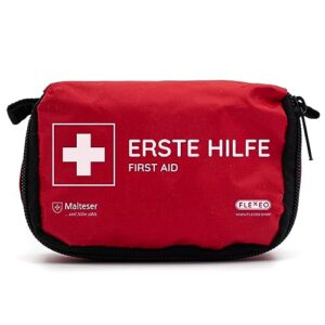 Komfortables und kompaktes Mini Erste Hilfe Set in leuchtend roter Tasche, ideal für Outdoor-Aktivitäten wie Radfahren, Wandern und Reisen. Das Set ist robust und enthält alle wichtigen Erste-Hilfe-Materialien für Notfälle.
