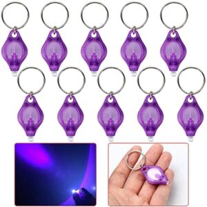 Set von 10 lila Mini LED UV Schlüsselanhängern, tragbare Taschenlampe mit Schwarzlicht-Funktion zur Urin-Detektion und zur Überprüfung von Wertgegenständen.
